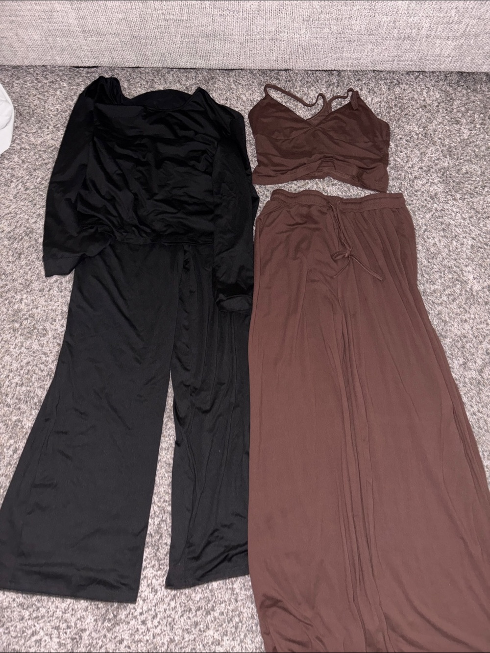SHEIN Bundle Black & Brown Wide-Leg Lounge Pants Set
